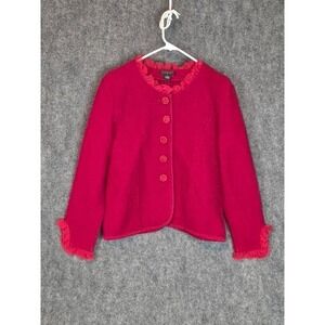 VTG Tally Ho Wool Ruffle Collar Button Front Jacket Women's Size Small Red Doll